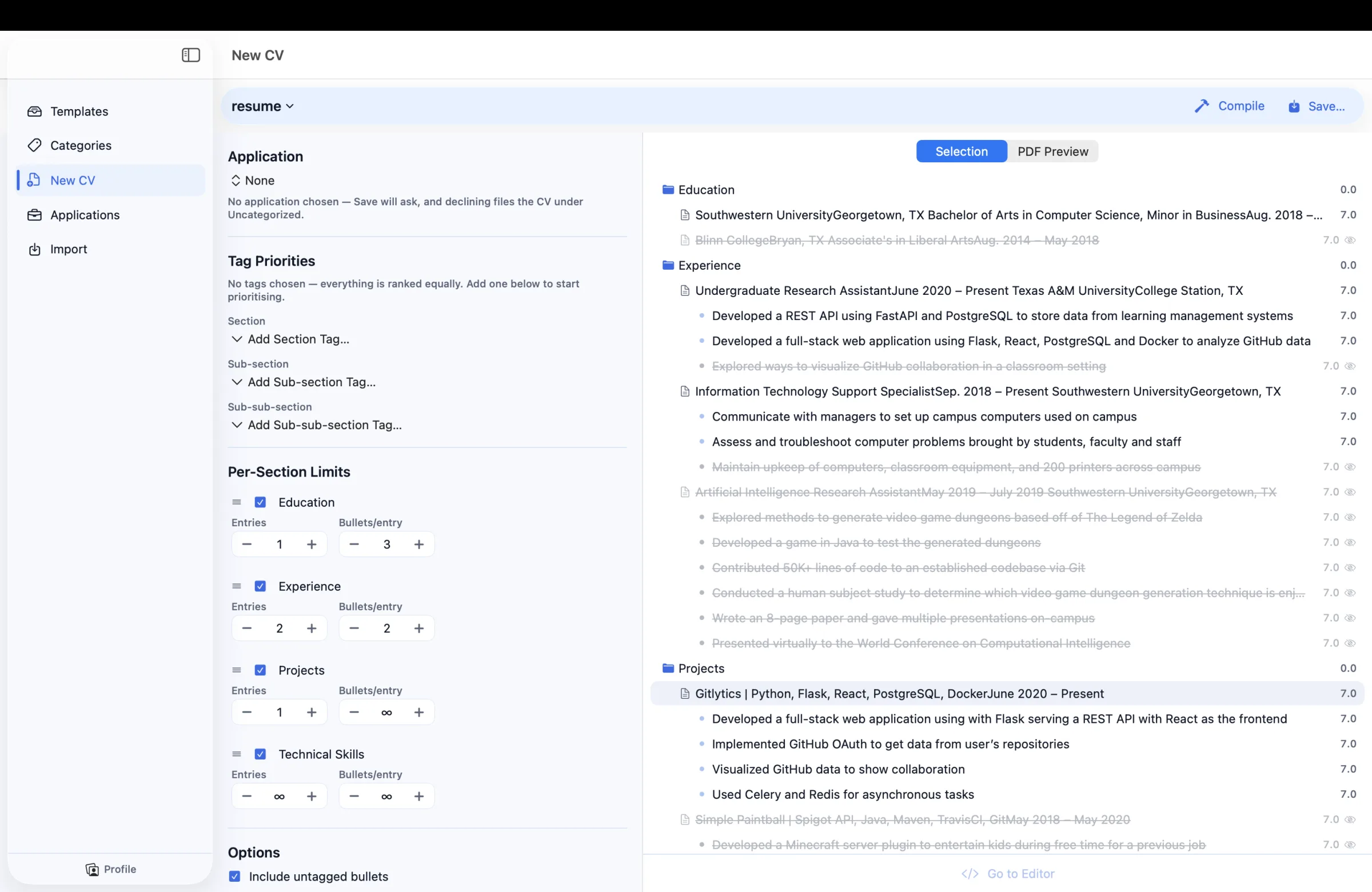 building a tailored cv
