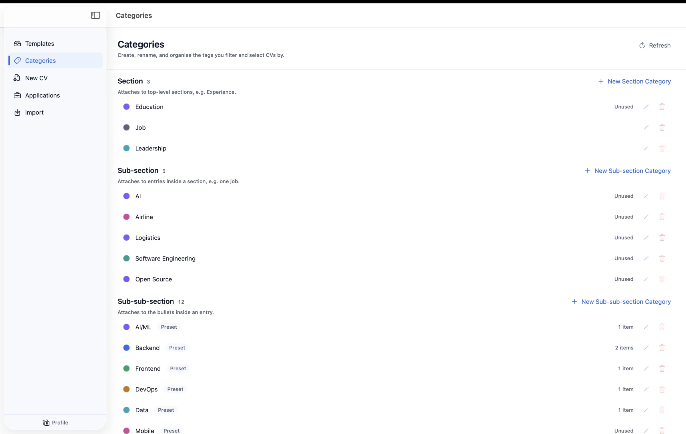 categories and tags