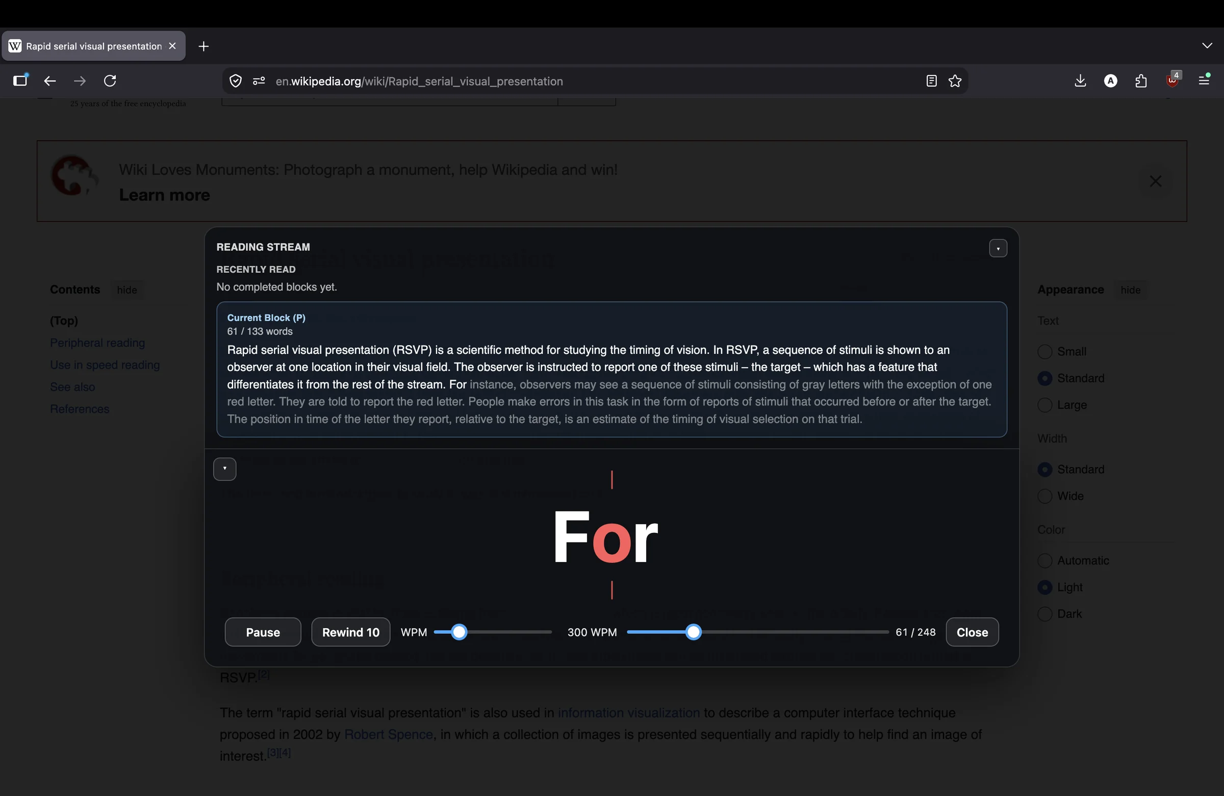 reading stream panel